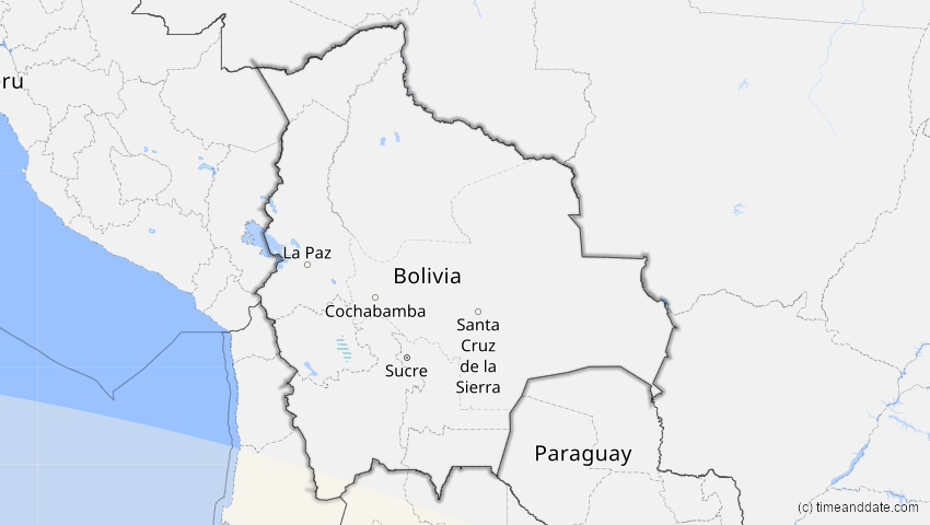 A map of Bolivien, showing the path of the 23. Sep 2033 Partielle Sonnenfinsternis