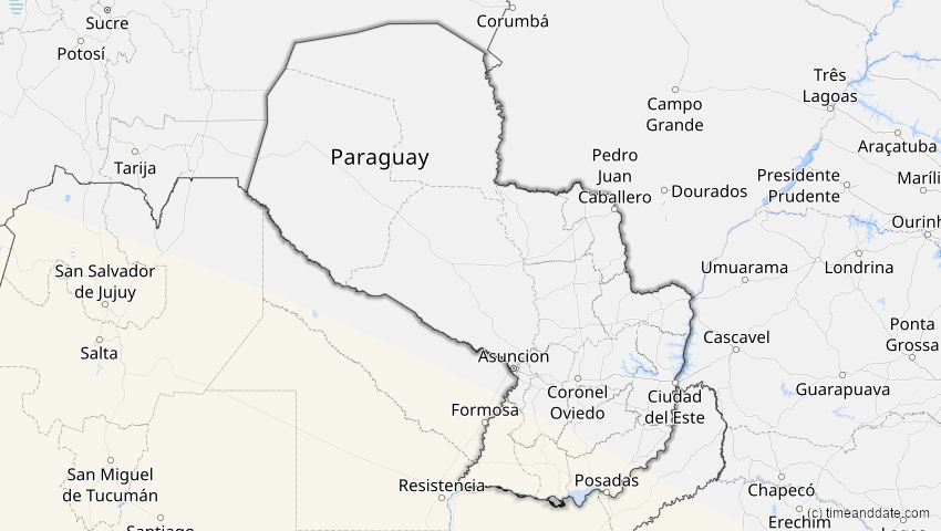 A map of Paraguay, showing the path of the 23. Sep 2033 Partielle Sonnenfinsternis