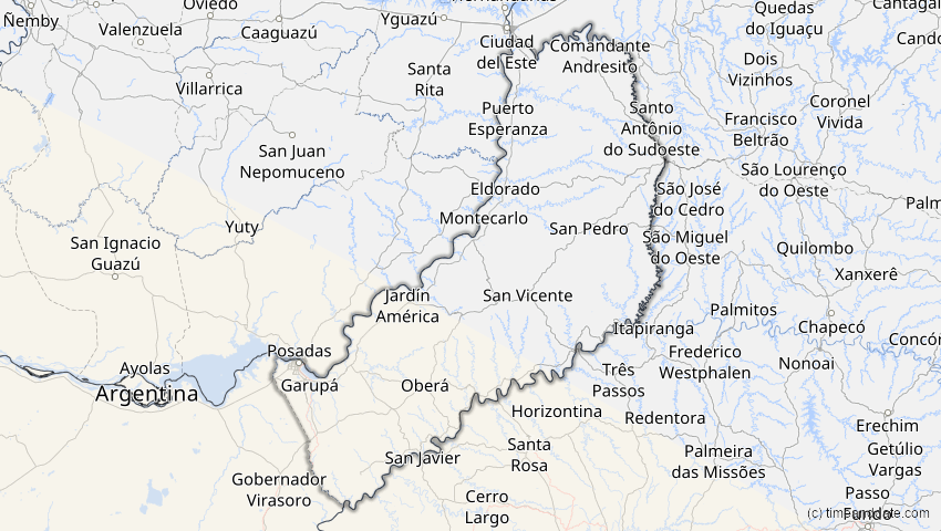 A map of Misiones, Argentinien, showing the path of the 23. Sep 2033 Partielle Sonnenfinsternis