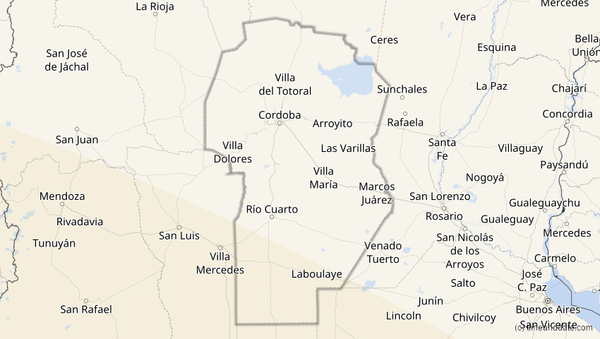 A map of Córdoba, Argentinien, showing the path of the 23. Sep 2033 Partielle Sonnenfinsternis