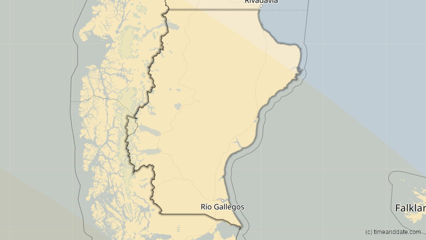 A map of Santa Cruz, Argentinien, showing the path of the 23. Sep 2033 Partielle Sonnenfinsternis