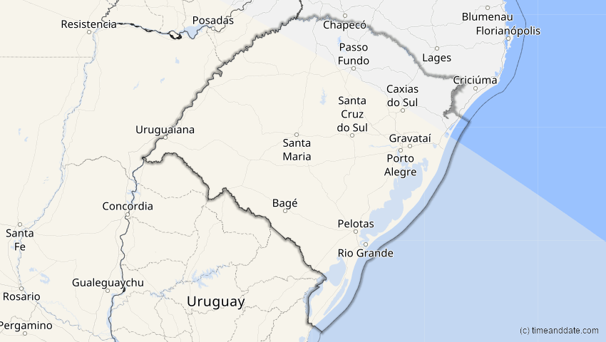 A map of Rio Grande do Sul, Brasilien, showing the path of the 23. Sep 2033 Partielle Sonnenfinsternis