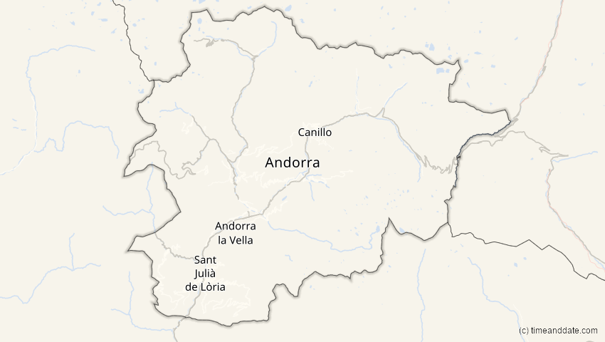 A map of Andorra, showing the path of the 20. Mär 2034 Totale Sonnenfinsternis