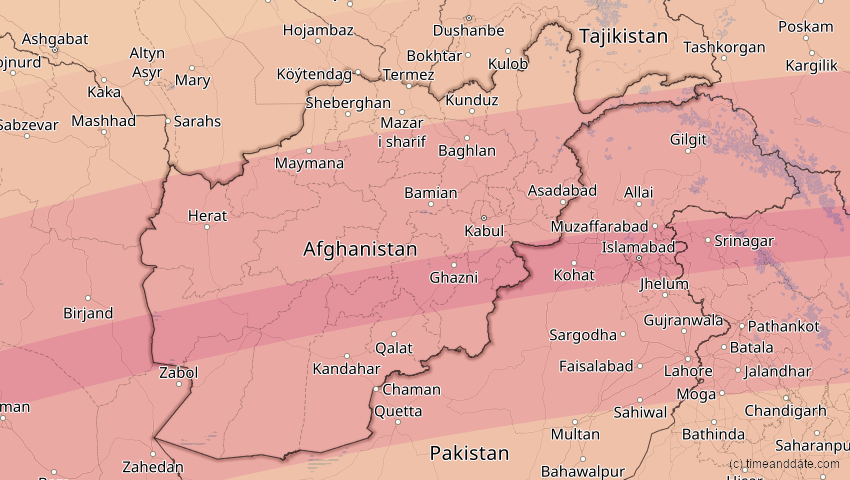 A map of Afghanistan, showing the path of the 20. Mär 2034 Totale Sonnenfinsternis