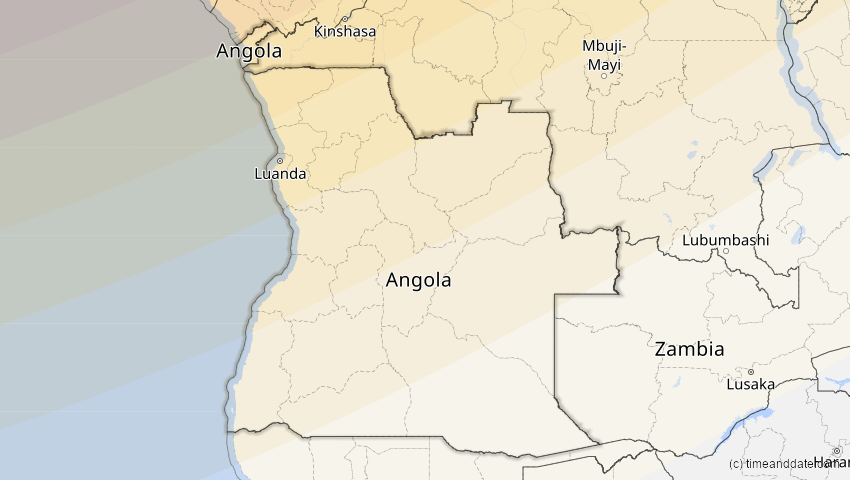 A map of Angola, showing the path of the 20. Mär 2034 Totale Sonnenfinsternis