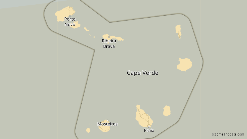 A map of Cabo Verde, showing the path of the 20. Mär 2034 Totale Sonnenfinsternis