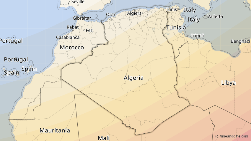 A map of Algerien, showing the path of the 20. Mär 2034 Totale Sonnenfinsternis
