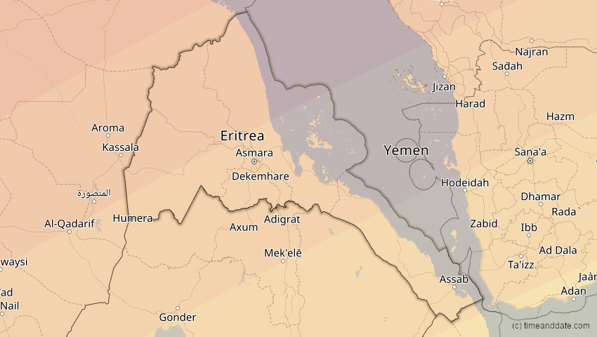 A map of Eritrea, showing the path of the 20. Mär 2034 Totale Sonnenfinsternis