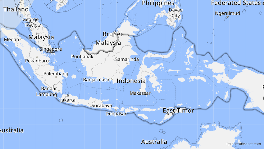 A map of Indonesien, showing the path of the 20. Mär 2034 Totale Sonnenfinsternis