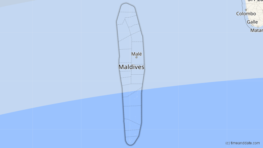 A map of Malediven, showing the path of the 20. Mär 2034 Totale Sonnenfinsternis