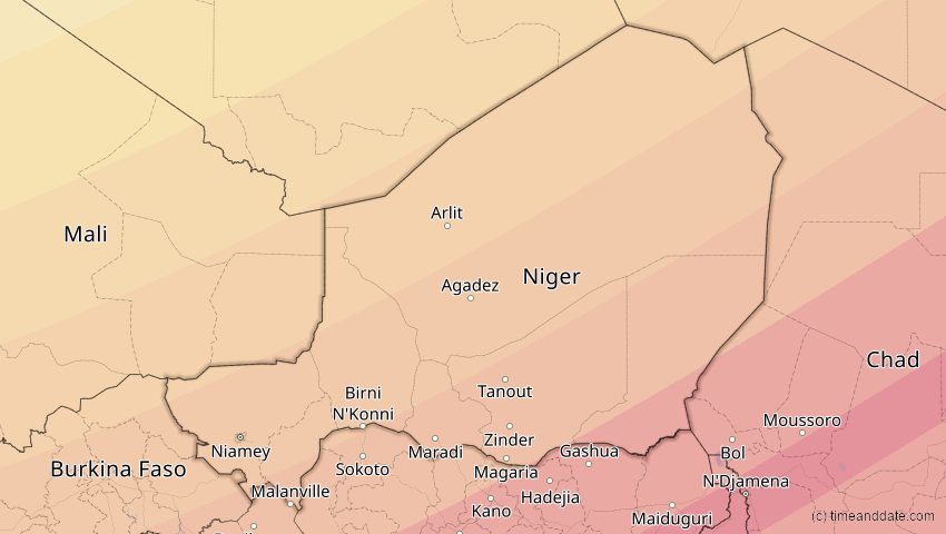 A map of Niger, showing the path of the 20. Mär 2034 Totale Sonnenfinsternis