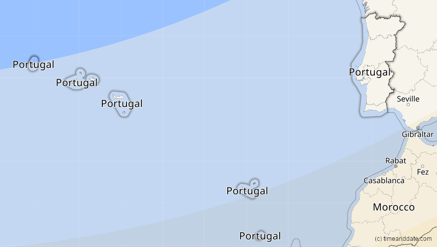 A map of Portugal, showing the path of the 20. Mär 2034 Totale Sonnenfinsternis