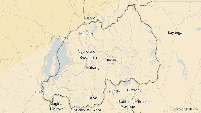 A map of Ruanda, showing the path of the 20. Mär 2034 Totale Sonnenfinsternis