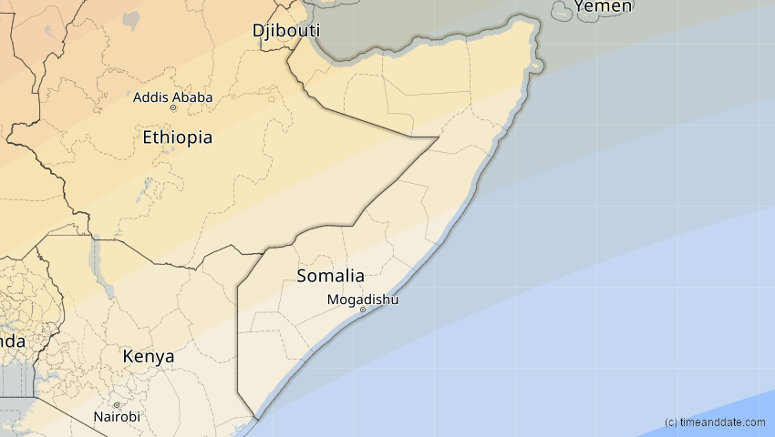 A map of Somalia, showing the path of the 20. Mär 2034 Totale Sonnenfinsternis