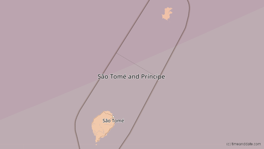 A map of São Tomé und Príncipe, showing the path of the 20. Mär 2034 Totale Sonnenfinsternis