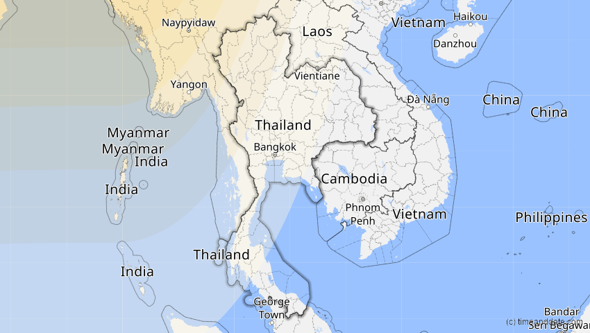 A map of Thailand, showing the path of the 20. Mär 2034 Totale Sonnenfinsternis