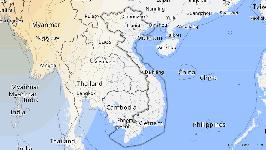 A map of Vietnam, showing the path of the 20. Mär 2034 Totale Sonnenfinsternis