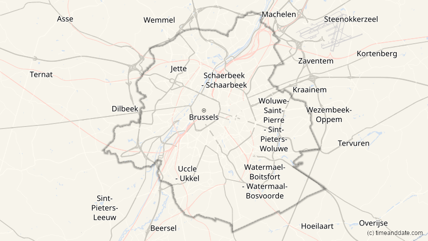 A map of Brüssel, Belgien, showing the path of the 20. Mär 2034 Totale Sonnenfinsternis