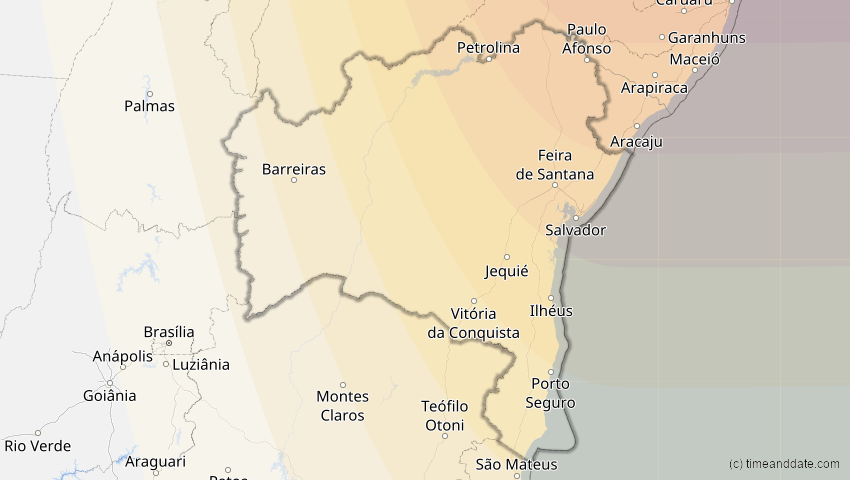 A map of Bahia, Brasilien, showing the path of the 20. Mär 2034 Totale Sonnenfinsternis