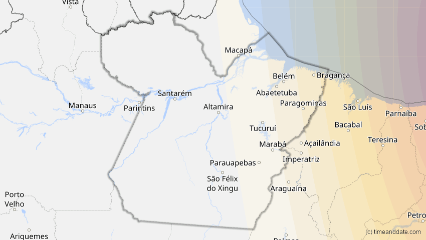 A map of Pará, Brasilien, showing the path of the 20. Mär 2034 Totale Sonnenfinsternis
