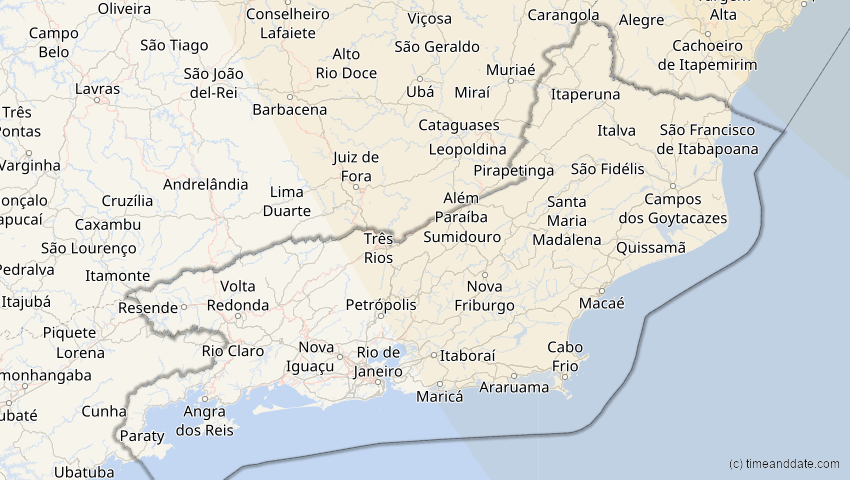 A map of Rio de Janeiro, Brasilien, showing the path of the 20. Mär 2034 Totale Sonnenfinsternis