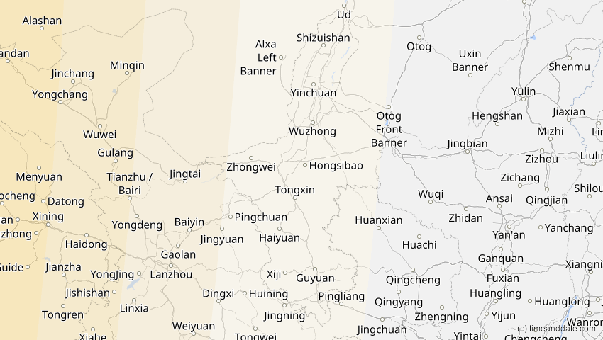 A map of Ningxia, China, showing the path of the 20. Mär 2034 Totale Sonnenfinsternis
