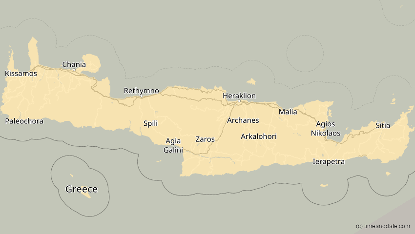 A map of Kreta, Griechenland, showing the path of the 20. Mär 2034 Totale Sonnenfinsternis