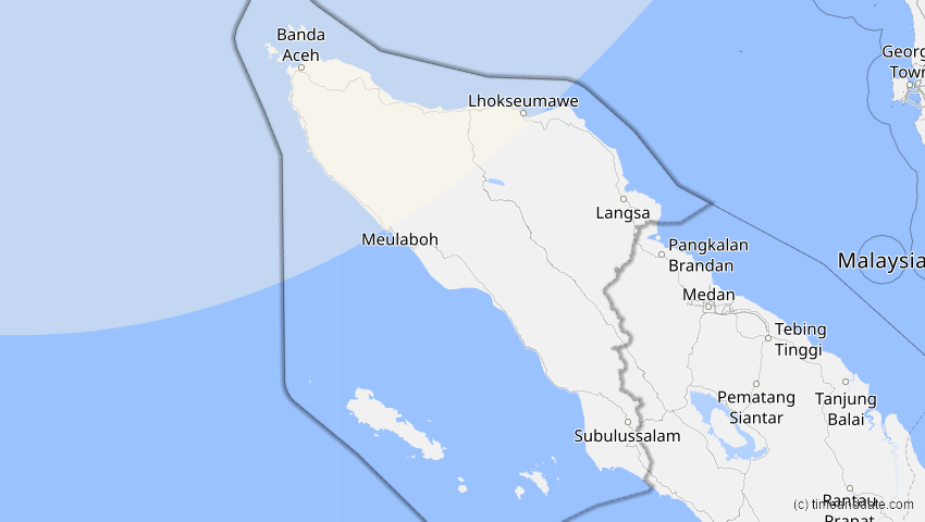 A map of Aceh, Indonesien, showing the path of the 20. Mär 2034 Totale Sonnenfinsternis