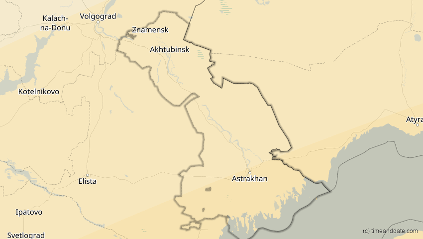 A map of Astrachan, Russland, showing the path of the 20. Mär 2034 Totale Sonnenfinsternis