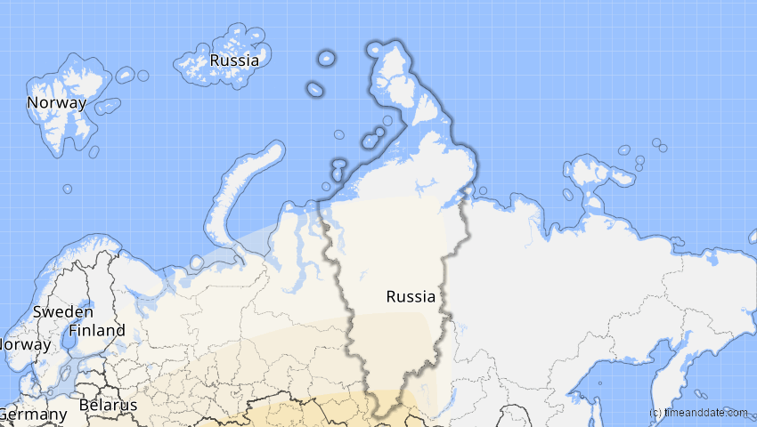 A map of Krasnojarsk, Russland, showing the path of the 20. Mär 2034 Totale Sonnenfinsternis
