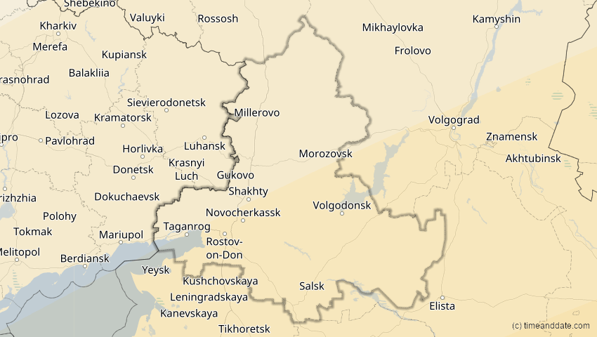 A map of Rostow, Russland, showing the path of the 20. Mär 2034 Totale Sonnenfinsternis
