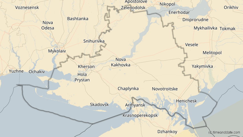 A map of Cherson, Ukraine, showing the path of the 20. Mär 2034 Totale Sonnenfinsternis