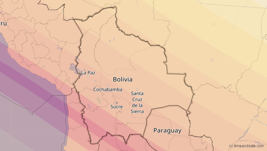 A map of Bolivien, showing the path of the 12. Sep 2034 Ringförmige Sonnenfinsternis