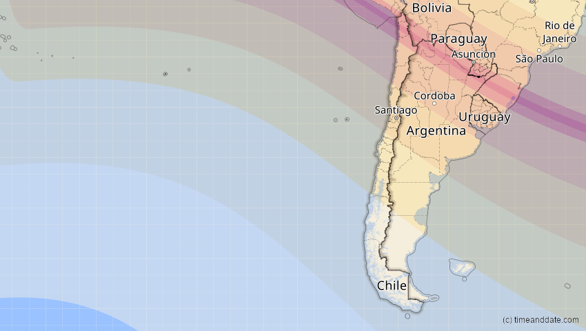 A map of Chile, showing the path of the 12. Sep 2034 Ringförmige Sonnenfinsternis