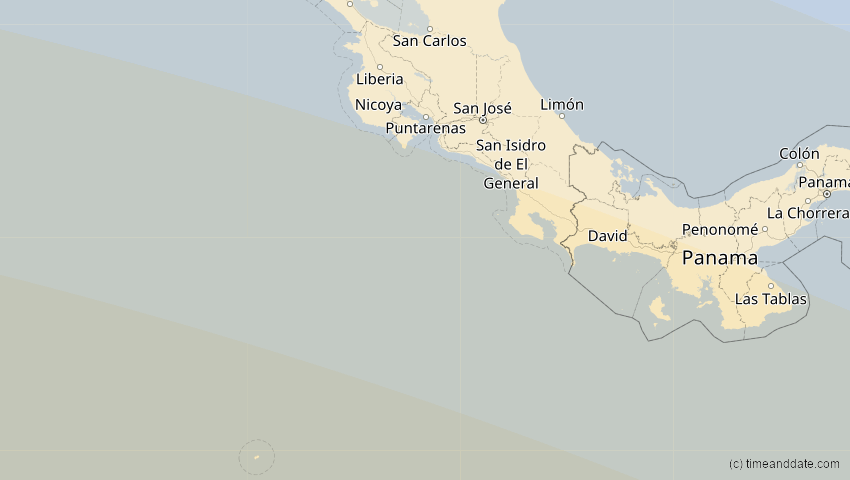 A map of Costa Rica, showing the path of the 12. Sep 2034 Ringförmige Sonnenfinsternis