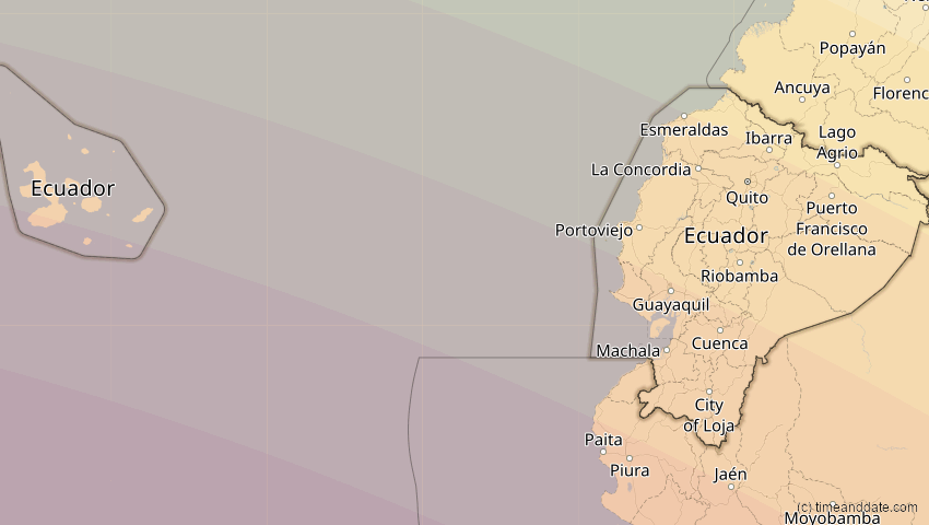 A map of Ecuador, showing the path of the 12. Sep 2034 Ringförmige Sonnenfinsternis