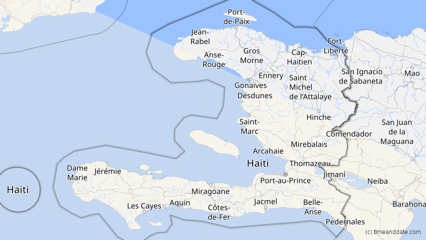 A map of Haiti, showing the path of the 12. Sep 2034 Ringförmige Sonnenfinsternis