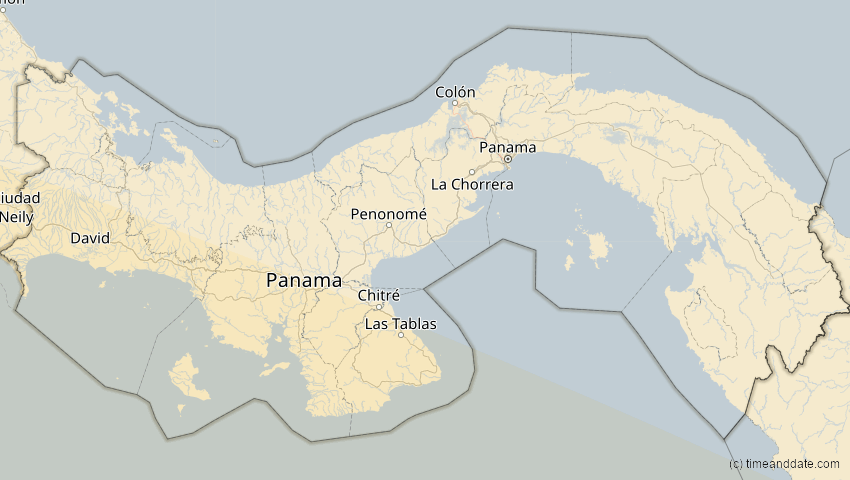 A map of Panama, showing the path of the 12. Sep 2034 Ringförmige Sonnenfinsternis