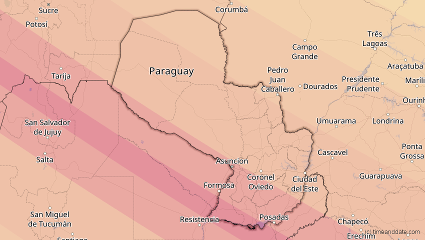 A map of Paraguay, showing the path of the 12. Sep 2034 Ringförmige Sonnenfinsternis
