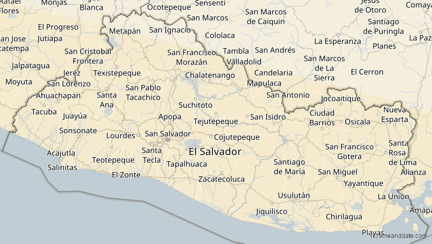 A map of El Salvador, showing the path of the 12. Sep 2034 Ringförmige Sonnenfinsternis