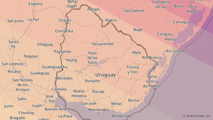 A map of Uruguay, showing the path of the 12. Sep 2034 Ringförmige Sonnenfinsternis