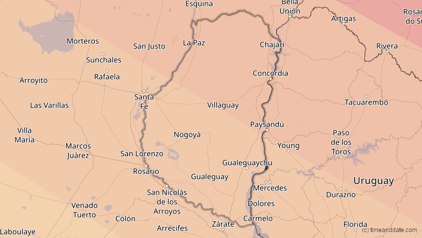 A map of Entre Ríos, Argentinien, showing the path of the 12. Sep 2034 Ringförmige Sonnenfinsternis
