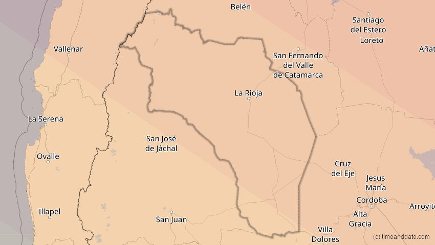 A map of Rioja, Argentinien, showing the path of the 12. Sep 2034 Ringförmige Sonnenfinsternis