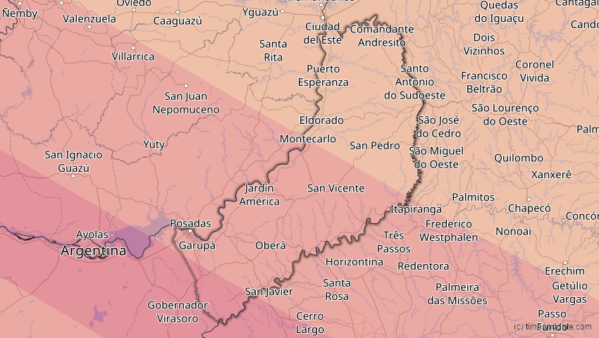 A map of Misiones, Argentinien, showing the path of the 12. Sep 2034 Ringförmige Sonnenfinsternis