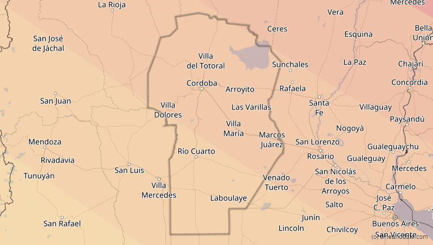 A map of Córdoba, Argentinien, showing the path of the 12. Sep 2034 Ringförmige Sonnenfinsternis
