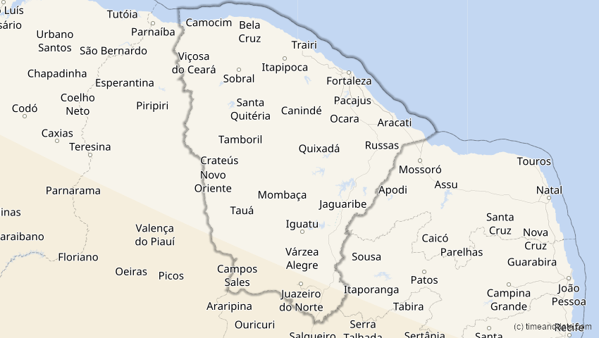 A map of Ceará, Brasilien, showing the path of the 12. Sep 2034 Ringförmige Sonnenfinsternis