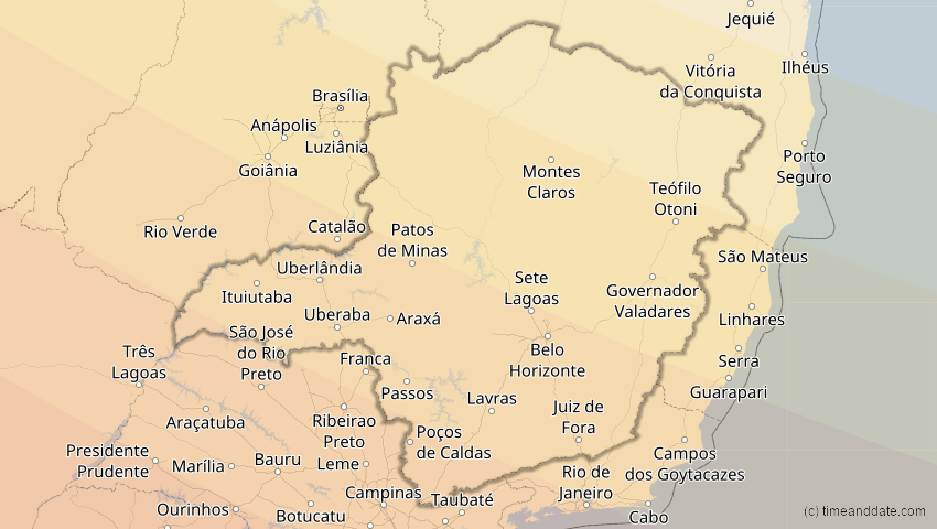 A map of Minas Gerais, Brasilien, showing the path of the 12. Sep 2034 Ringförmige Sonnenfinsternis
