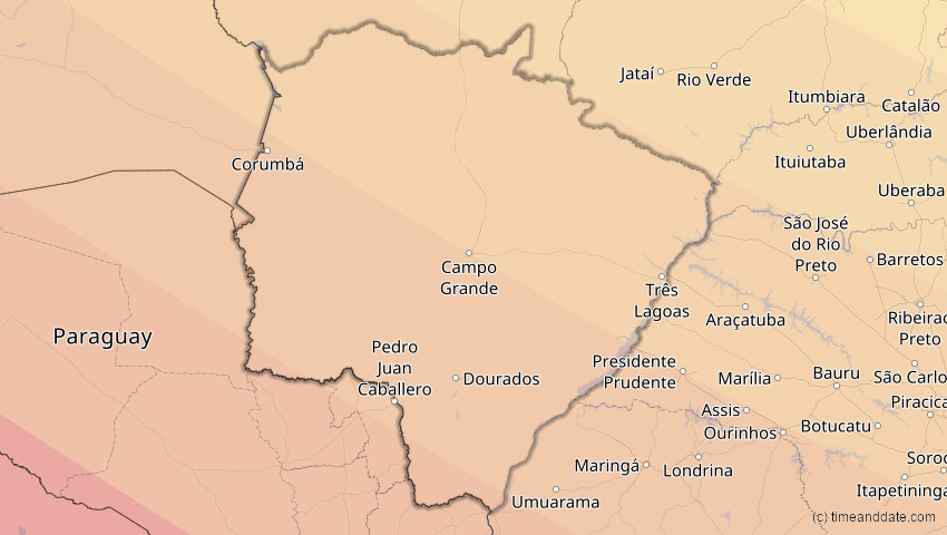 A map of Mato Grosso do Sul, Brasilien, showing the path of the 12. Sep 2034 Ringförmige Sonnenfinsternis