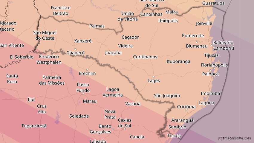A map of Santa Catarina, Brasilien, showing the path of the 12. Sep 2034 Ringförmige Sonnenfinsternis