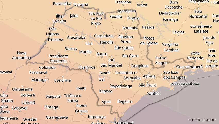A map of São Paulo, Brasilien, showing the path of the 12. Sep 2034 Ringförmige Sonnenfinsternis